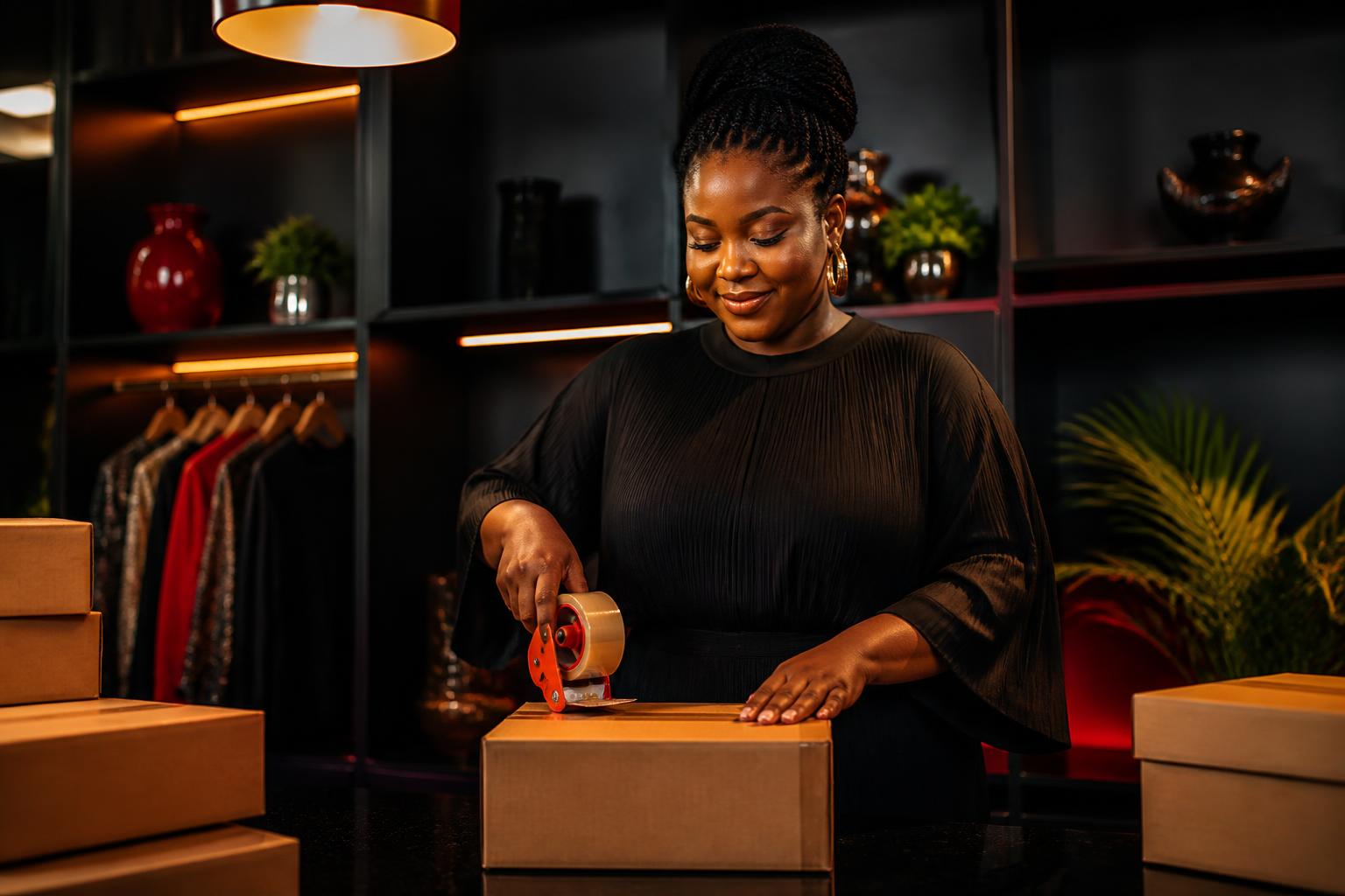 Merchant preparing a customer parcel for delivery